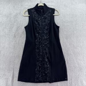 Tittle Nine Dress Womens M Black Floral Full Zip Sheath Sleeveless Mock Neck